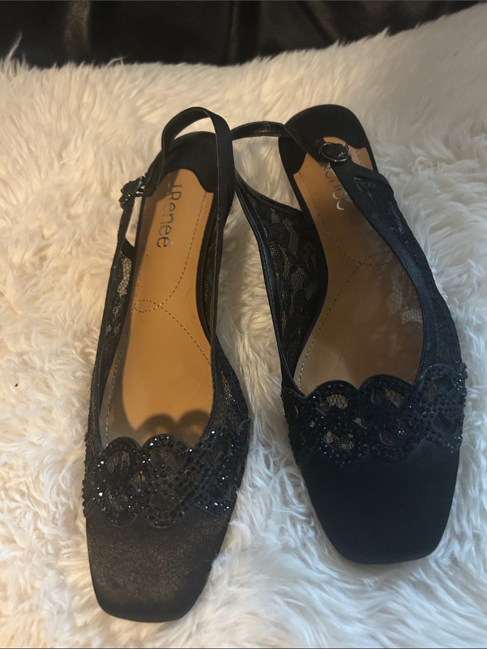 J. Renee Black Lace Slingback Loafers